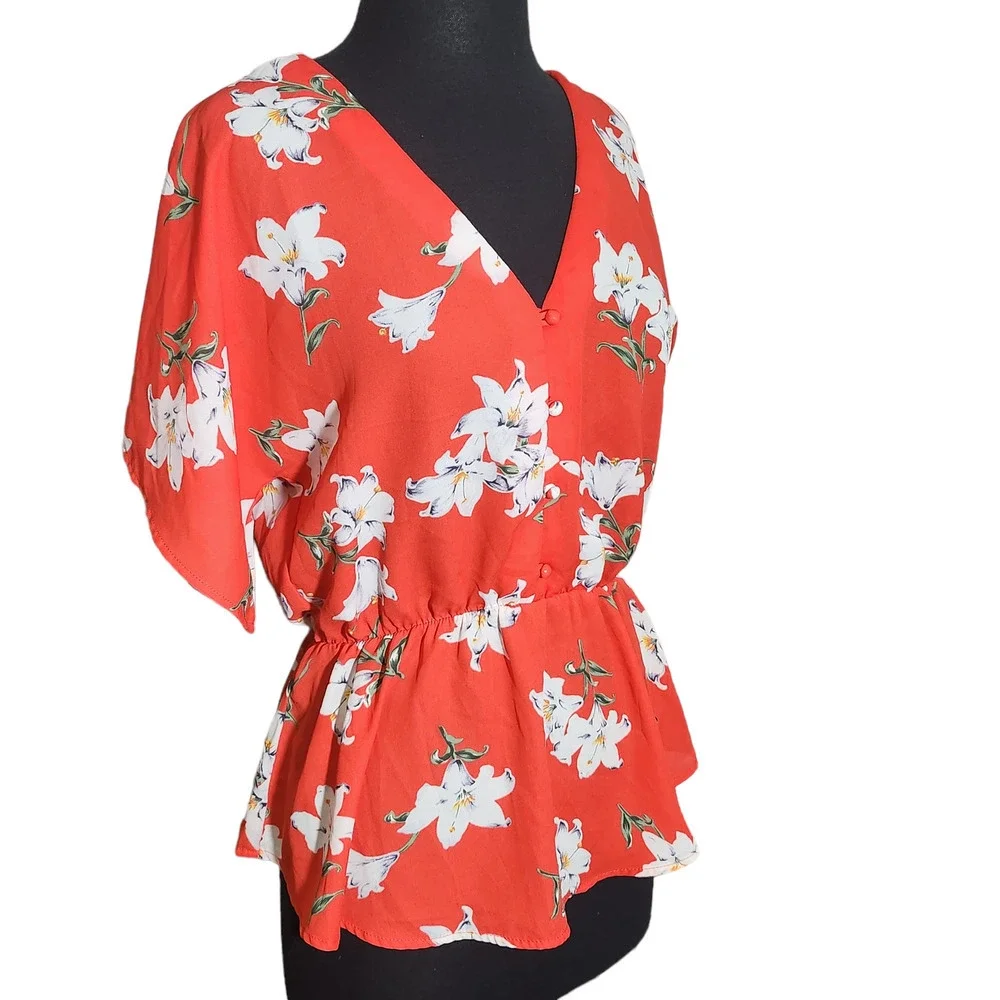 Sienna Sky peplum blouse floral v neck sz M - Picture 2 of 8